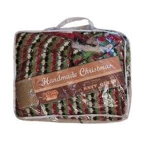 NEW Cracker Barrel Handmade Christmas Throw Blanket Knit Quilt Red Green